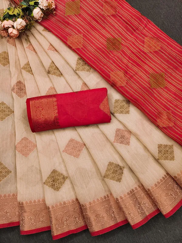 Chiku_Color_Cotton_Silk_Gadwal_Saree_For_Women
