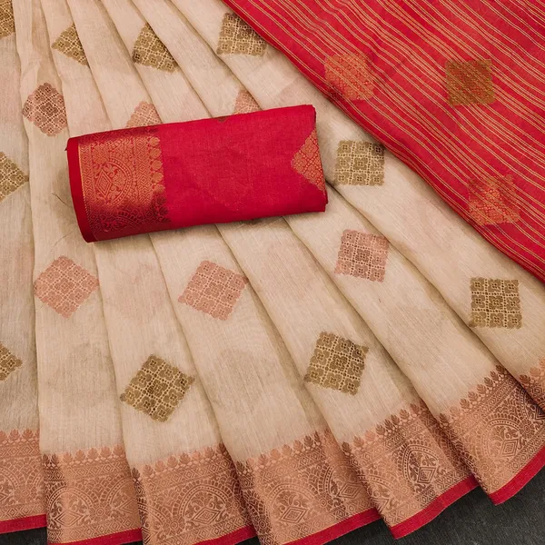 Chiku_Color_Cotton_Silk_Gadwal_Saree_For_Women
