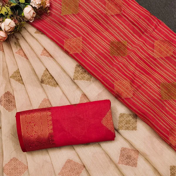 Chiku_Color_Cotton_Silk_Gadwal_Saree_For_Women