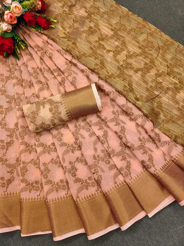 Orange_Color_Jacquard_&_Cotton_Silk_Gadwal_Saree_For_Women