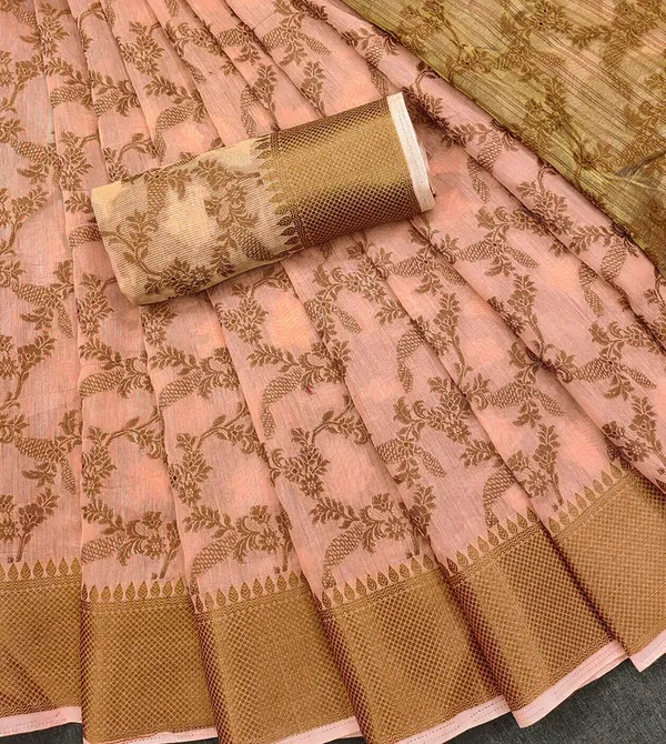Orange_Color_Jacquard_&_Cotton_Silk_Gadwal_Saree_For_Women