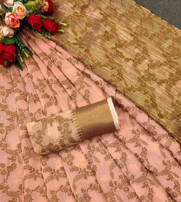 Orange_Color_Jacquard_&_Cotton_Silk_Gadwal_Saree_For_Women