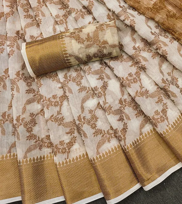 Chiku_Color_Jacquard_&_Cotton_Silk_Gadwal_Saree_For_Women