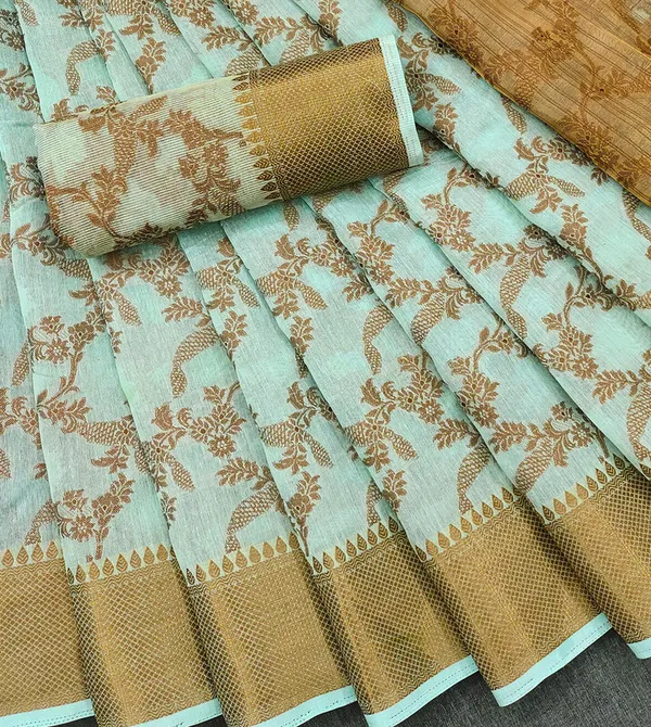 Green_Color_Jacquard_&_Cotton_Silk_Gadwal_Saree_For_Women