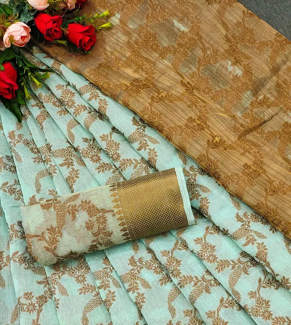 Green_Color_Jacquard_&_Cotton_Silk_Gadwal_Saree_For_Women