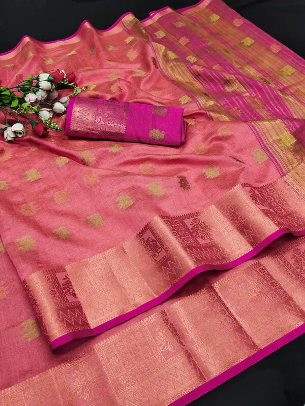 Pink_Color_Jacquard_&_Cotton_Silk_Gadwal_Saree_For_Women