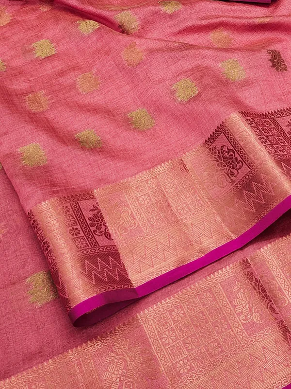 Pink_Color_Jacquard_&_Cotton_Silk_Gadwal_Saree_For_Women