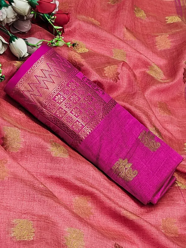 Pink_Color_Jacquard_&_Cotton_Silk_Gadwal_Saree_For_Women