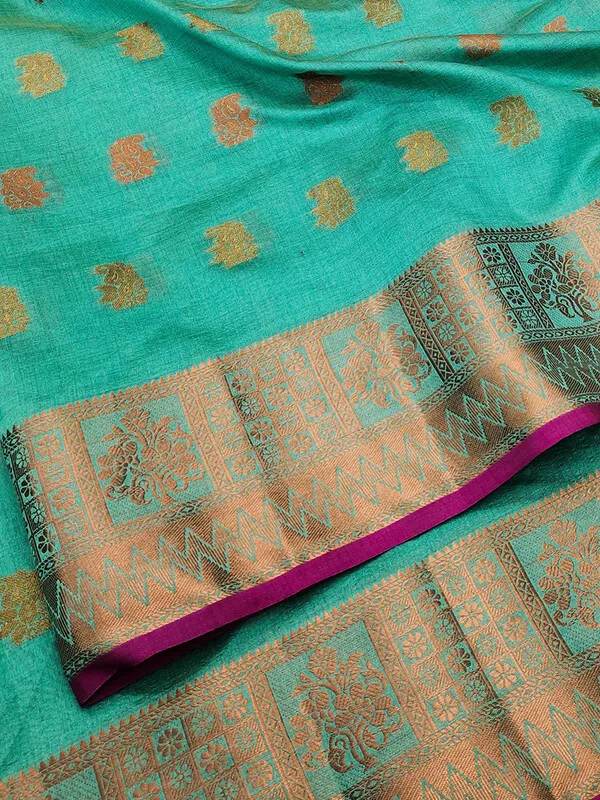 Rama_Color_Jacquard_&_Cotton_Silk_Gadwal_Saree_For_Women