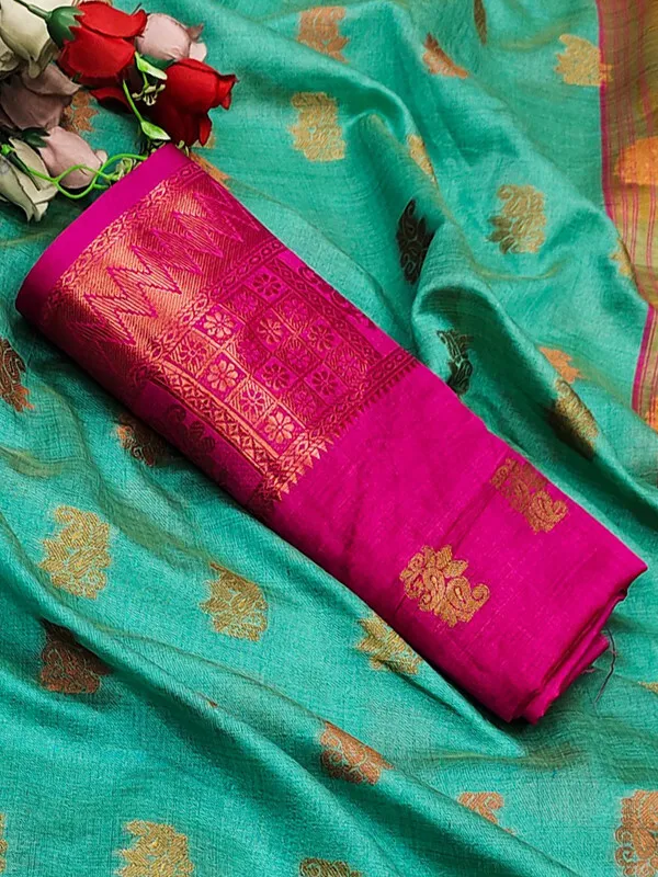 Rama_Color_Jacquard_&_Cotton_Silk_Gadwal_Saree_For_Women