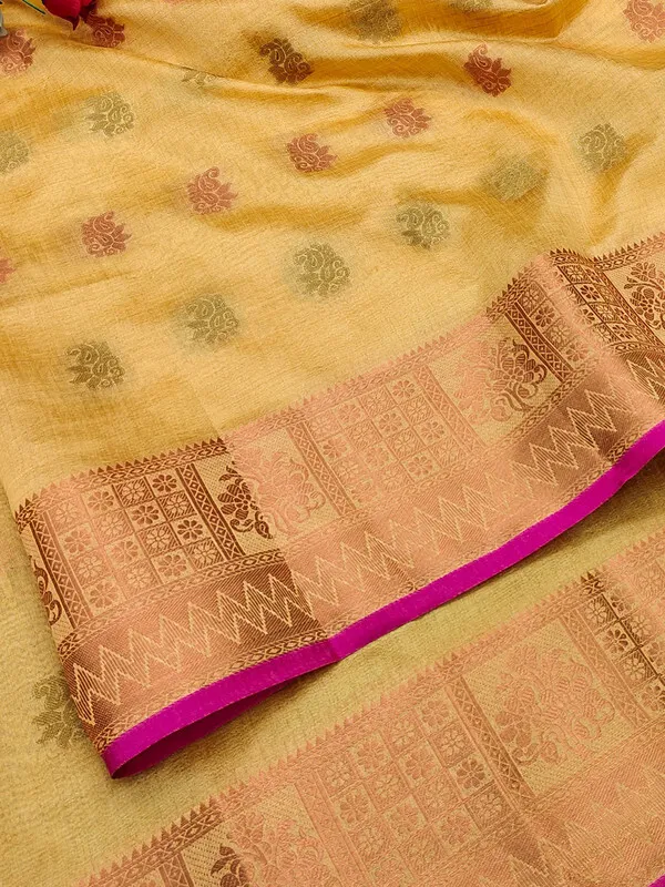 Yellow_Color_Jacquard_&_Cotton_Silk_Gadwal_Saree_For_Women