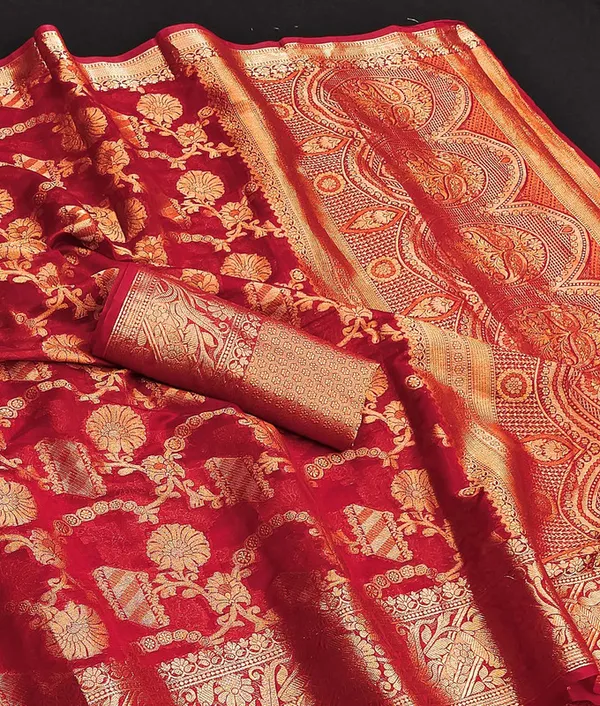Organza_Red_Color_Jacquard_Woven_Design_Banarasi_Stlye_recommended_for_Wedding,_Party_&_Festival,_Zari_Woven_Saree_for_Women