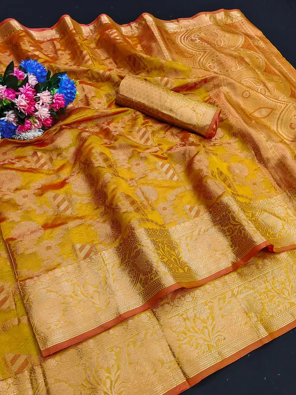 Organza_Yellow_Color_Jacquard_Woven_Design_Banarasi_Stlye_recommended_for_Wedding,_Party_&_Festival,_Zari_Woven_Saree_for_Women