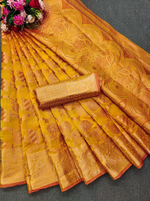 Organza_Yellow_Color_Jacquard_Woven_Design_Banarasi_Stlye_recommended_for_Wedding,_Party_&_Festival,_Zari_Woven_Saree_for_Women