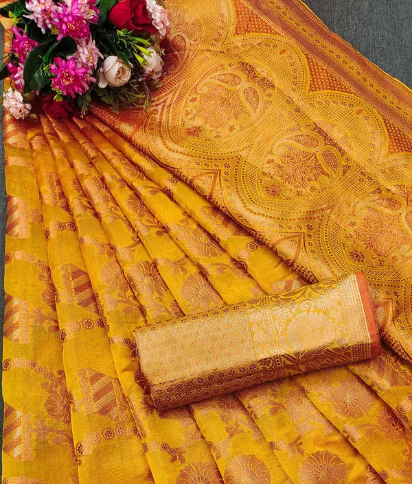 Organza_Yellow_Color_Jacquard_Woven_Design_Banarasi_Stlye_recommended_for_Wedding,_Party_&_Festival,_Zari_Woven_Saree_for_Women