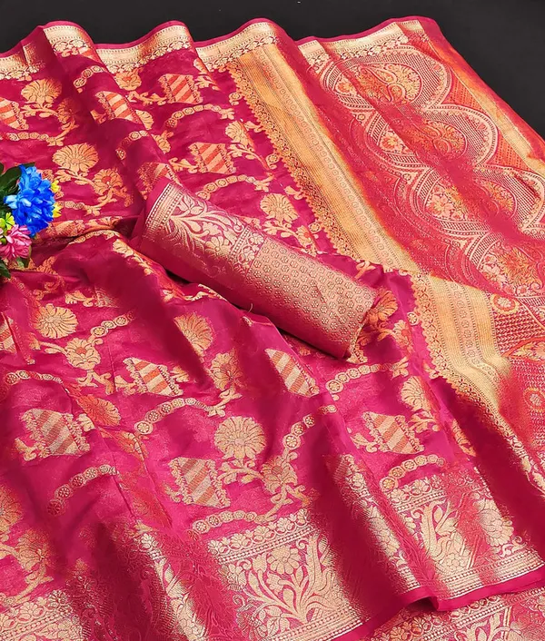 Organza_Pink_Color_Jacquard_Woven_Design_Banarasi_Stlye_recommended_for_Wedding,_Party_&_Festival,_Zari_Woven_Saree_for_Women