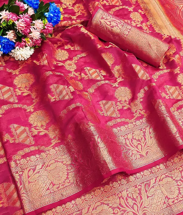 Organza_Pink_Color_Jacquard_Woven_Design_Banarasi_Stlye_recommended_for_Wedding,_Party_&_Festival,_Zari_Woven_Saree_for_Women