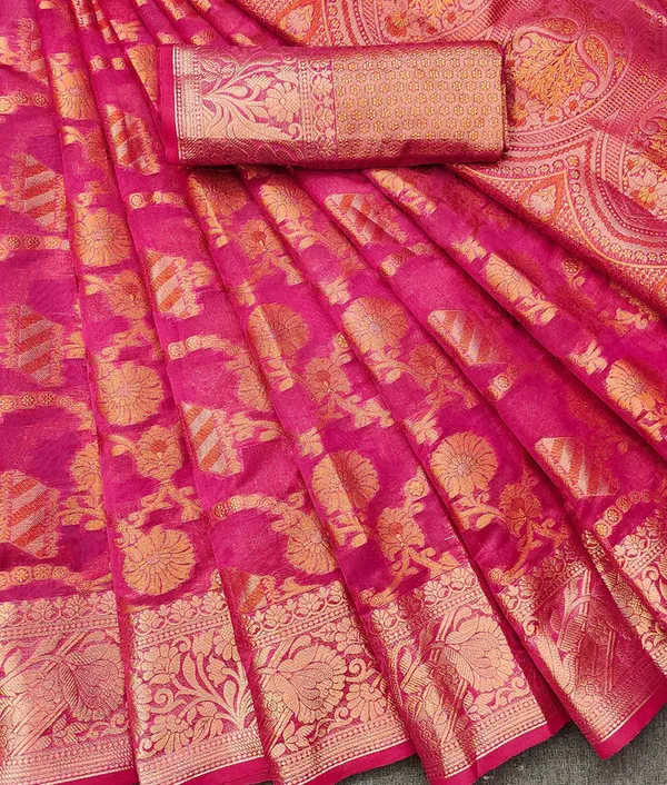 Organza_Pink_Color_Jacquard_Woven_Design_Banarasi_Stlye_recommended_for_Wedding,_Party_&_Festival,_Zari_Woven_Saree_for_Women