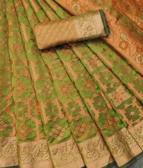 Organza_Olive_Color_Jacquard_Woven_Design_Banarasi_Stlye_recommended_for_Wedding,_Party_&_Festival,_Zari_Woven_Saree_for_Women
