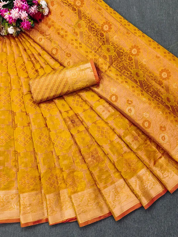 Organza_Yellow_Color_Jacquard_Woven_Design_Banarasi_Stlye_recommended_for_Wedding,_Party_&_Festival,_Zari_Woven_Saree_for_Women