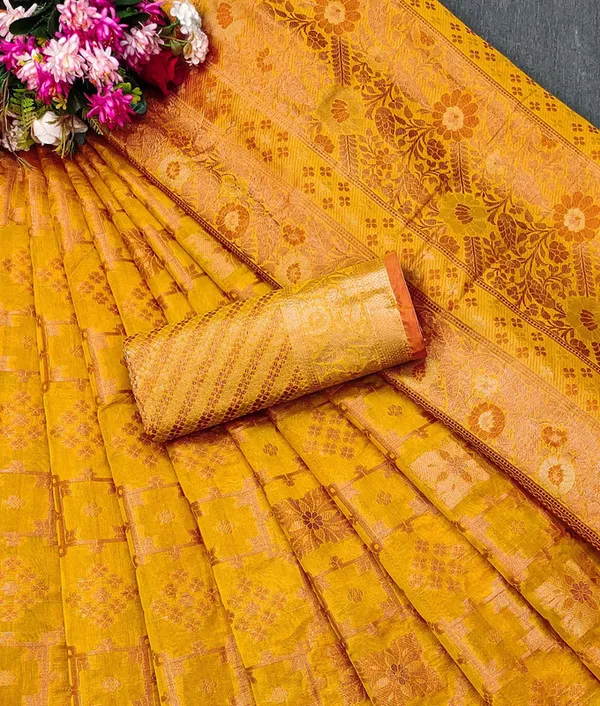 Organza_Yellow_Color_Jacquard_Woven_Design_Banarasi_Stlye_recommended_for_Wedding,_Party_&_Festival,_Zari_Woven_Saree_for_Women