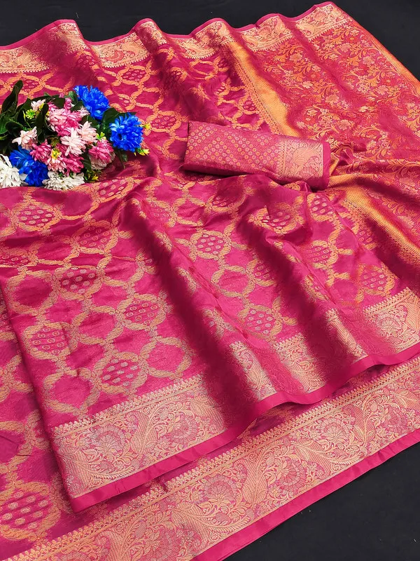 Organza_Pink_Color_Jacquard_Woven_Design_Banarasi_Stlye_recommended_for_Wedding,_Party_&_Festival,_Zari_Woven_Saree_for_Women