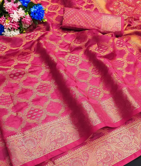 Organza_Pink_Color_Jacquard_Woven_Design_Banarasi_Stlye_recommended_for_Wedding,_Party_&_Festival,_Zari_Woven_Saree_for_Women