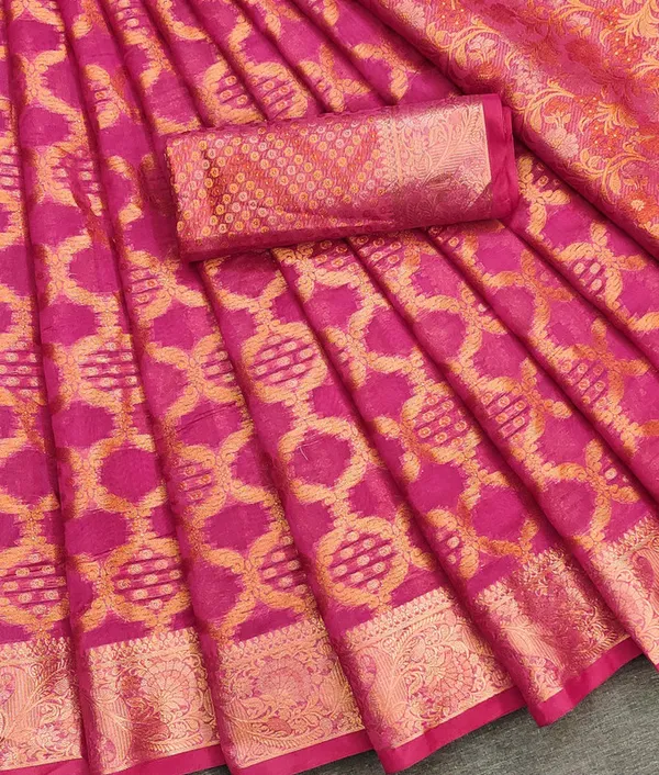 Organza_Pink_Color_Jacquard_Woven_Design_Banarasi_Stlye_recommended_for_Wedding,_Party_&_Festival,_Zari_Woven_Saree_for_Women