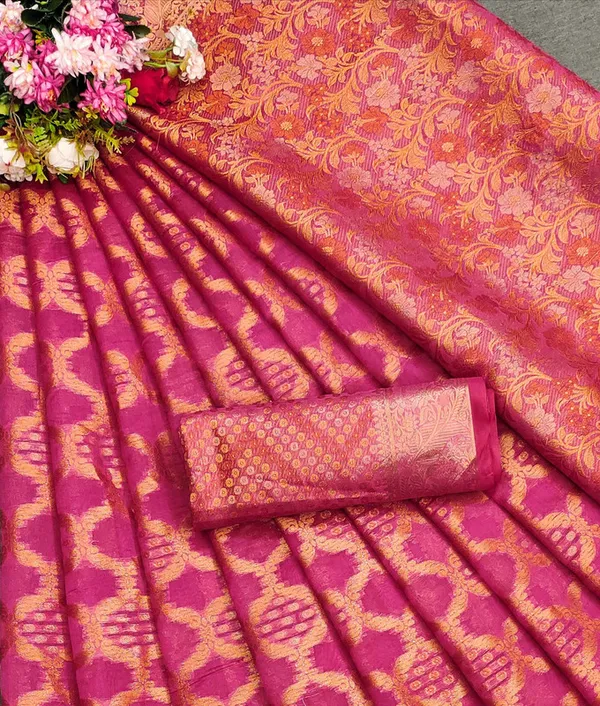 Organza_Pink_Color_Jacquard_Woven_Design_Banarasi_Stlye_recommended_for_Wedding,_Party_&_Festival,_Zari_Woven_Saree_for_Women