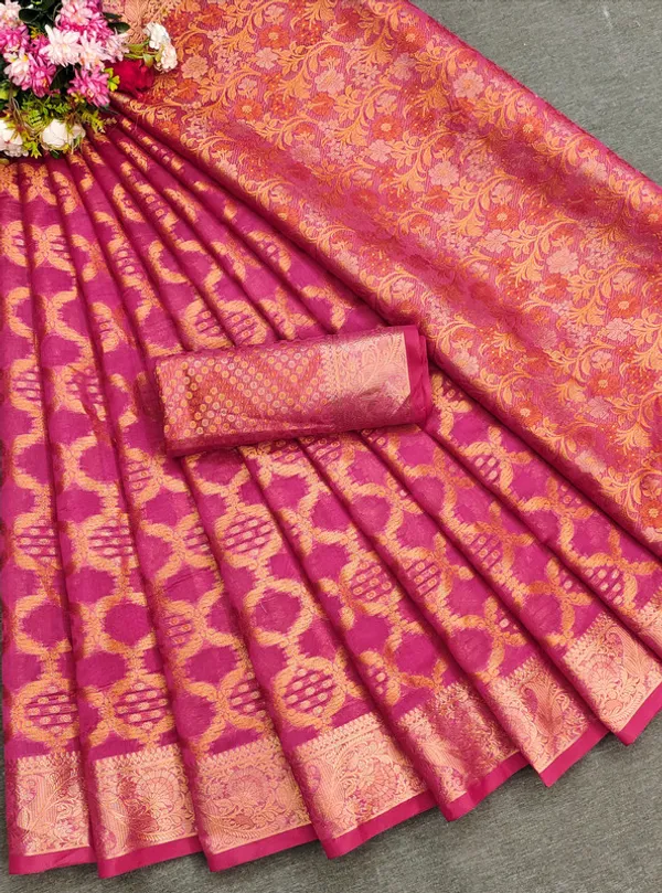 Organza_Pink_Color_Jacquard_Woven_Design_Banarasi_Stlye_recommended_for_Wedding,_Party_&_Festival,_Zari_Woven_Saree_for_Women