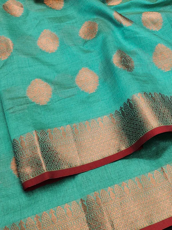 Rama_Color_Jacquard_&_Cotton_Silk_Gadwal_Saree_For_Women