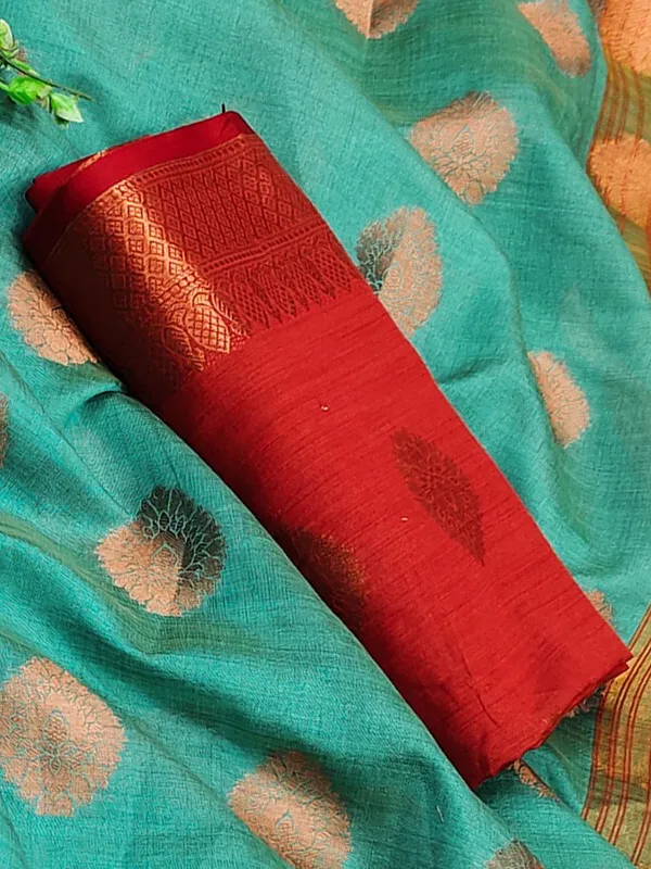 Rama_Color_Jacquard_&_Cotton_Silk_Gadwal_Saree_For_Women