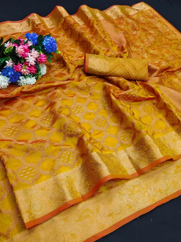 Organza_Yellow_Color_Jacquard_Woven_Design_Banarasi_Stlye_recommended_for_Wedding,_Party_&_Festival,_Zari_Woven_Saree_for_Women