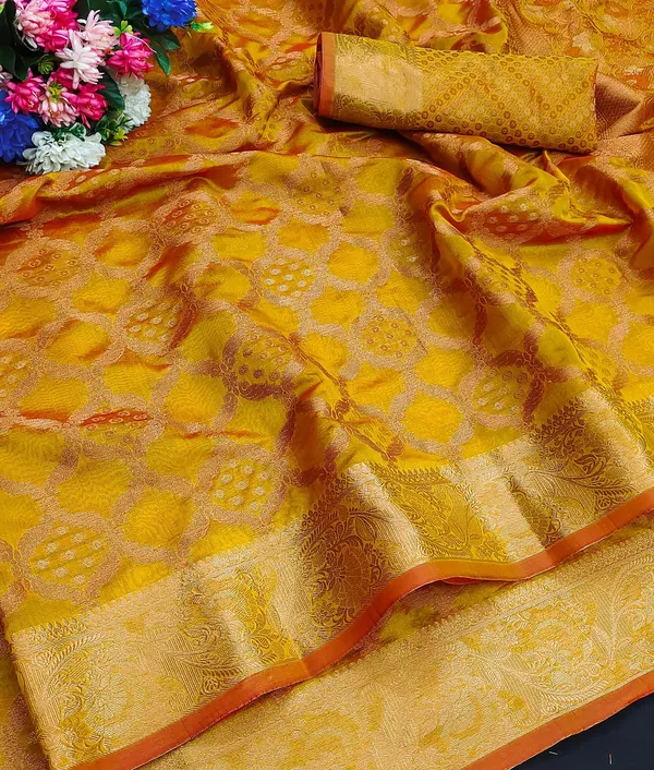 Organza_Yellow_Color_Jacquard_Woven_Design_Banarasi_Stlye_recommended_for_Wedding,_Party_&_Festival,_Zari_Woven_Saree_for_Women