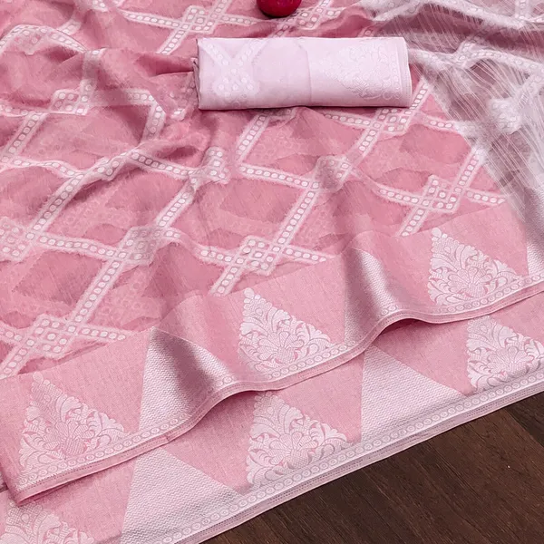 Pink_Color_Jacquard_&_Cotton_Silk_Gadwal_Saree_For_Women