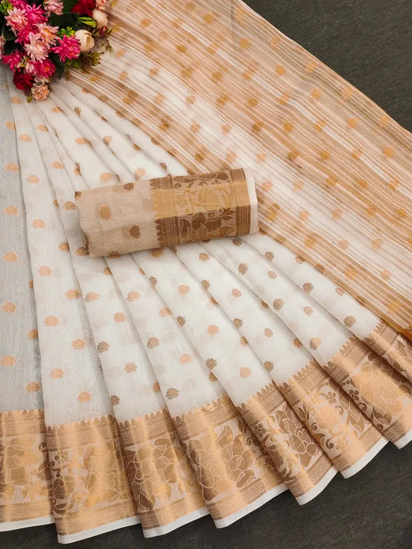 Cotton_Silk_White_Color_Jacquard_Woven_Design_Banarasi_Stlye_recommended_for_Wedding,_Party_&_Festival,_Zari_Woven_Saree_for_Women