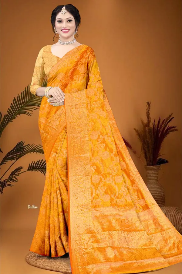 Organza_Yellow_Color_Jacquard_Woven_Design_Banarasi_Stlye_recommended_for_Wedding,_Party_&_Festival,_Zari_Woven_Saree_for_Women