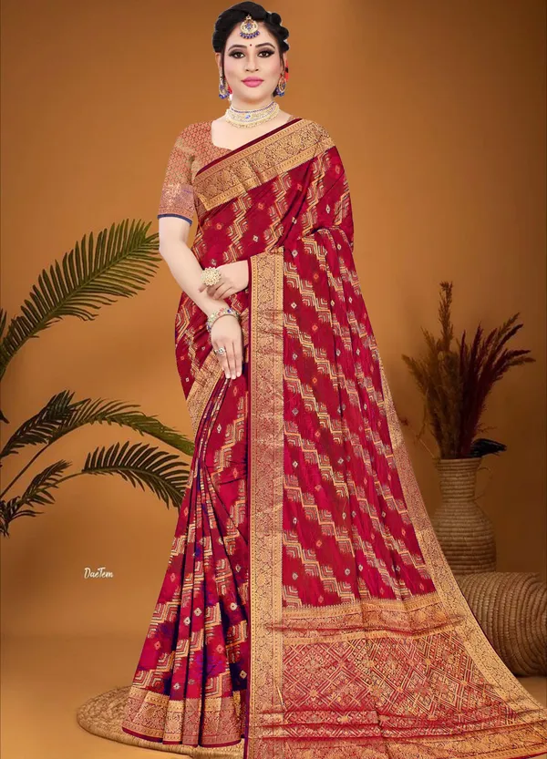 Organza_Red_Color_Jacquard_Woven_Design_Banarasi_Stlye_recommended_for_Wedding,_Party_&_Festival,_Zari_Woven_Saree_for_Women