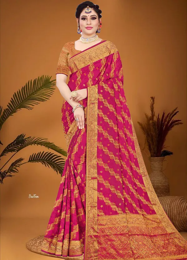Organza_Pink_Color_Jacquard_Woven_Design_Banarasi_Stlye_recommended_for_Wedding,_Party_&_Festival,_Zari_Woven_Saree_for_Women
