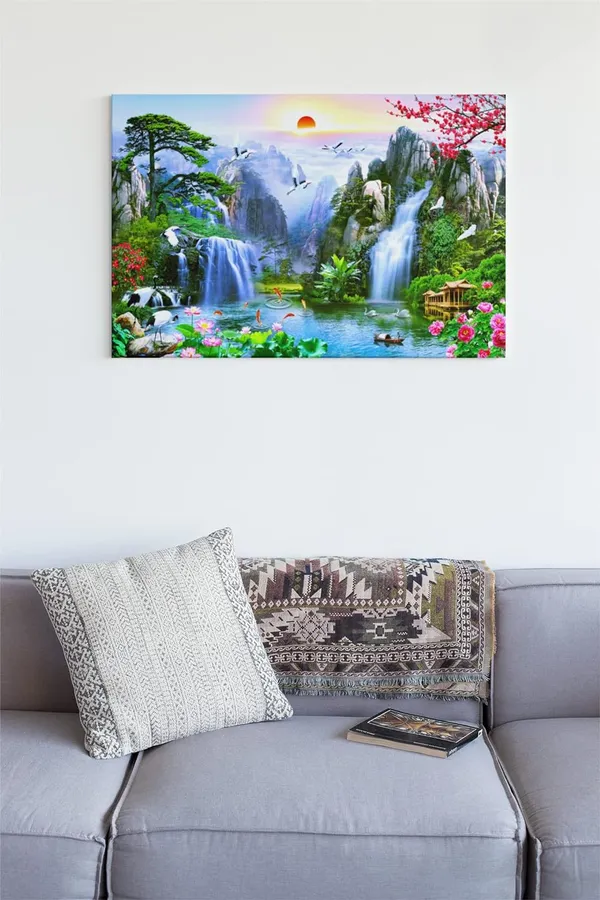 Waterfall_Dream_Abstract_Wall_Art_Canvas_Painting_Red_Tree_Art_Poster_Print_Modular_Picture_For_Living_Room_Home_Decor_With_Frame_(24_x_36,_DESGIN_W_010)