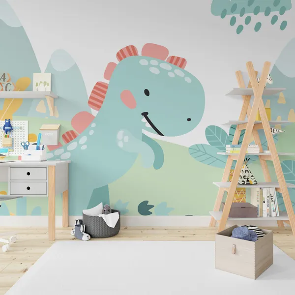 Cute_Baby_Dinosaur_Cartoon_Character_Walking._Raster_Illustration_Flat_Design_Isolated_For_Kids_Mural_Wallpaper