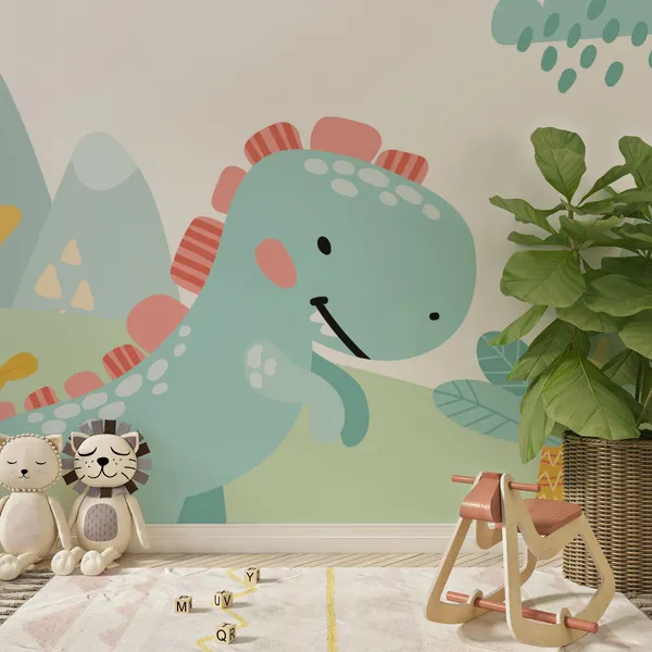 Cute_Baby_Dinosaur_Cartoon_Character_Walking._Raster_Illustration_Flat_Design_Isolated_For_Kids_Mural_Wallpaper