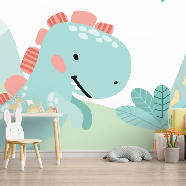 Cute_Baby_Dinosaur_Cartoon_Character_Walking._Raster_Illustration_Flat_Design_Isolated_For_Kids_Mural_Wallpaper