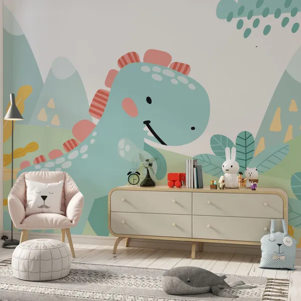 Cute_Baby_Dinosaur_Cartoon_Character_Walking._Raster_Illustration_Flat_Design_Isolated_For_Kids_Mural_Wallpaper