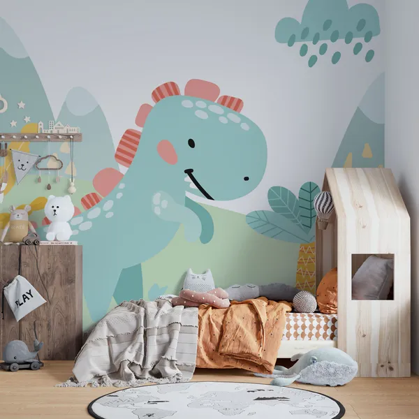Cute_Baby_Dinosaur_Cartoon_Character_Walking._Raster_Illustration_Flat_Design_Isolated_For_Kids_Mural_Wallpaper