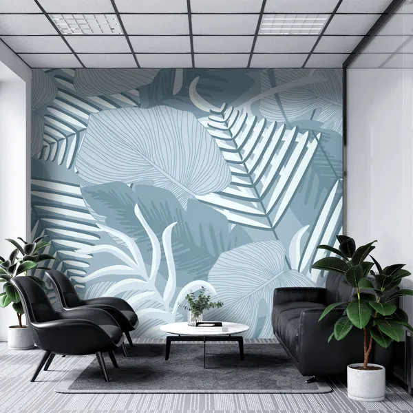 Palm_Monstera_Seamless_Pattern._Blue_White_Tropical_Summer_Background._Beach_Jungle_Leaves_for_Swimwear_Design._Mural_Wallpaper.