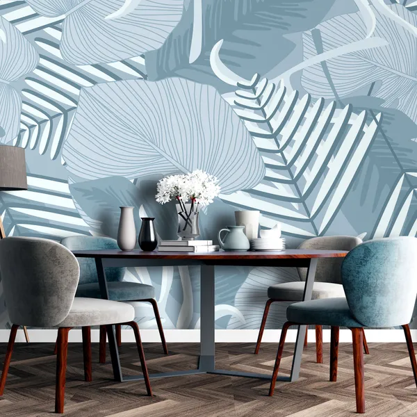 Palm_Monstera_Seamless_Pattern._Blue_White_Tropical_Summer_Background._Beach_Jungle_Leaves_for_Swimwear_Design._Mural_Wallpaper.
