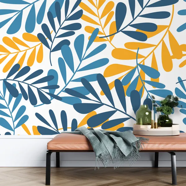 Tropical_leaves_seamless_pattern,_Fashion,_interior,_wrapping_concept_With_2_color_Mural_Wallpaper.