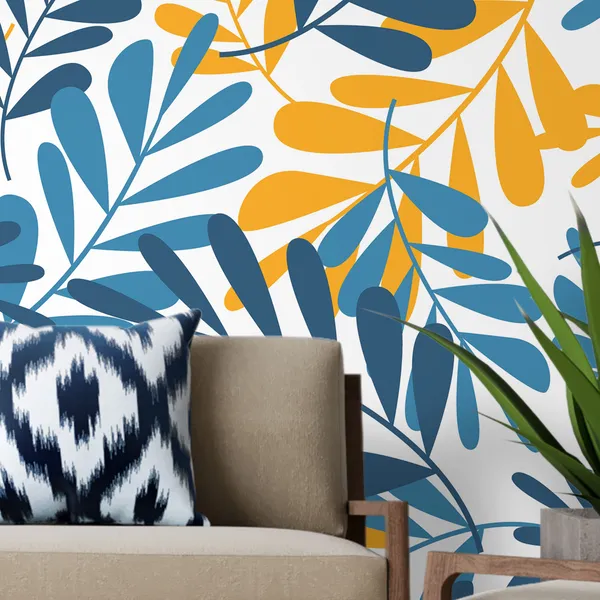 Tropical_leaves_seamless_pattern,_Fashion,_interior,_wrapping_concept_With_2_color_Mural_Wallpaper.