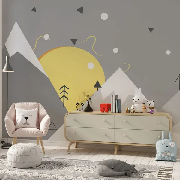 Winter_landscape_with_mountains_and_the_sun._Wallpaper_for_kids_room_Mural_Wallpaper.